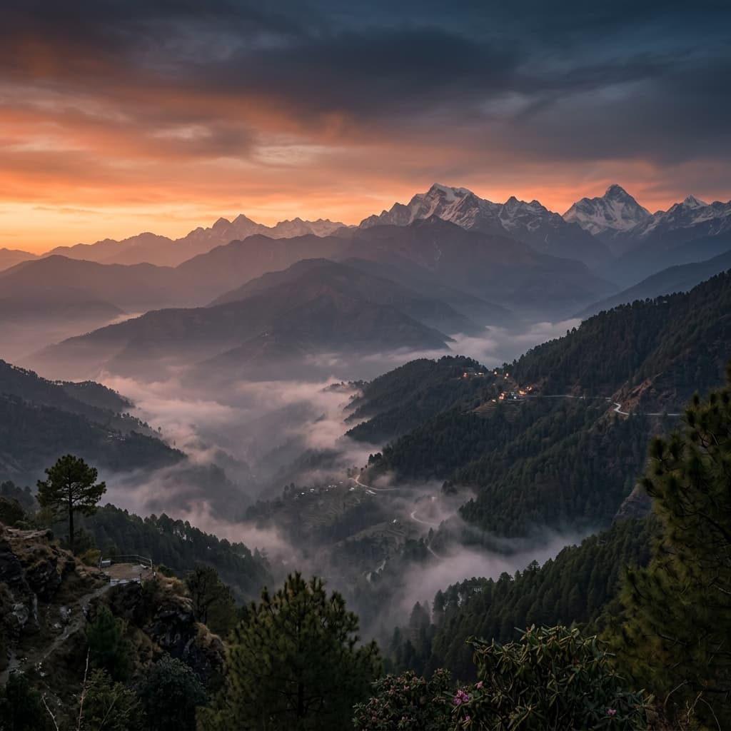 Mountain landscape at dusk